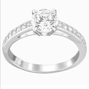 ATTRACT ROUND RING, WHITE, RHODIUM PLATED